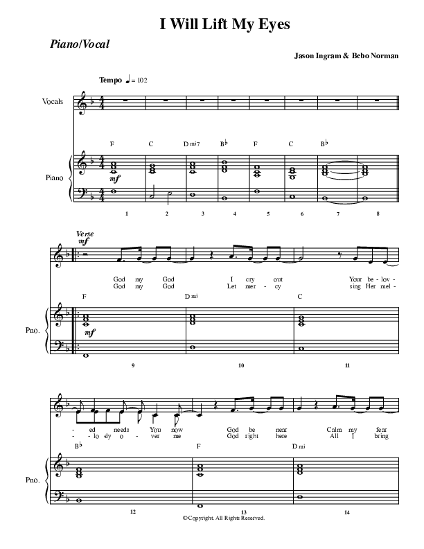 I Will Lift My Eyes Lead & Piano (G3 Kids)