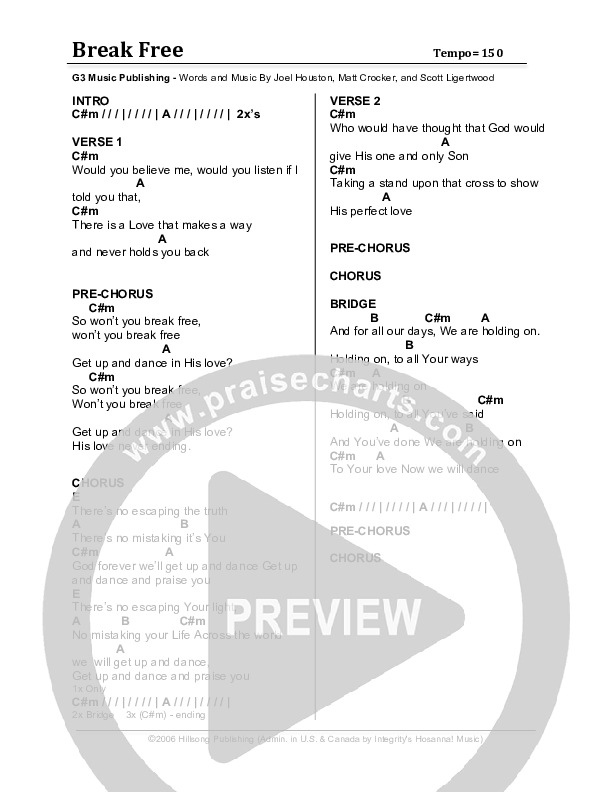 Break Free Chords & Lyrics (G3 Kids)