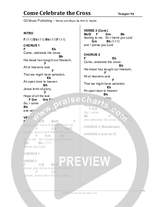 Come Celebrate The Cross Chords & Lyrics (G3 Kids)