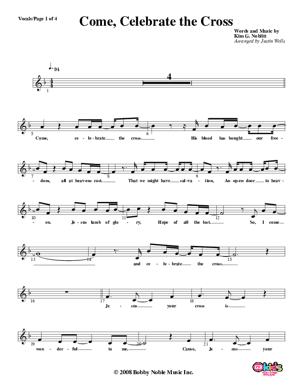 Come Celebrate The Cross Lead Sheet (G3 Kids)