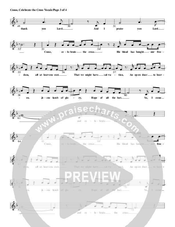 Come Celebrate The Cross Lead Sheet (G3 Kids)