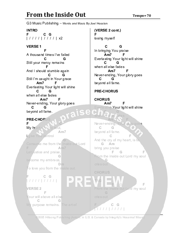 From The Inside Out Chords & Lyrics (G3 Kids)