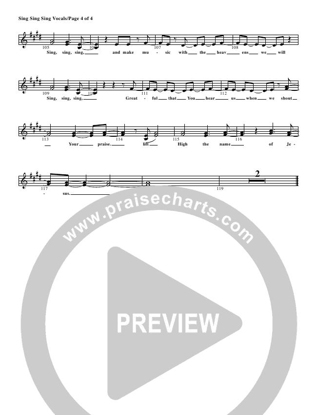 Sing Sing Sing Lead Sheet Piano Vocal G3 Kids Praisecharts