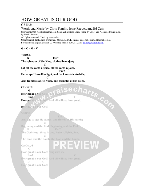 How Great Is Our God Chords & Lyrics (G3 Kids)