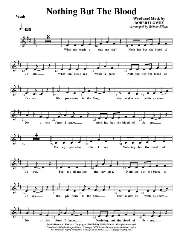 Nothing But The Blood Lead Sheet (G3 Kids)