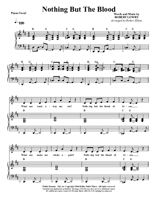 Nothing But The Blood Piano/Vocal (G3 Kids)