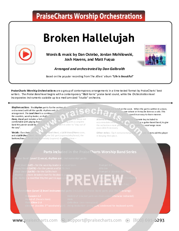 Broken Hallelujah Cover Sheet (The Afters)