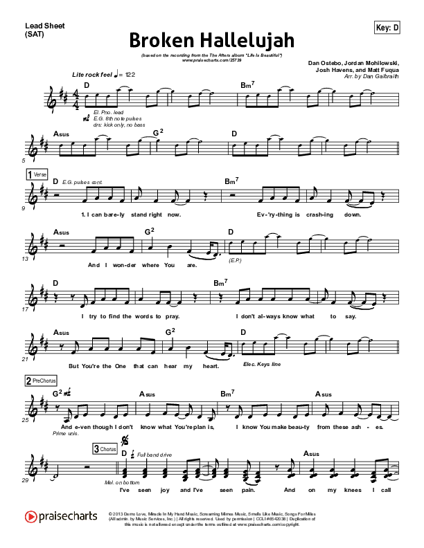 Broken Hallelujah Lead Sheet (SAT) (The Afters)