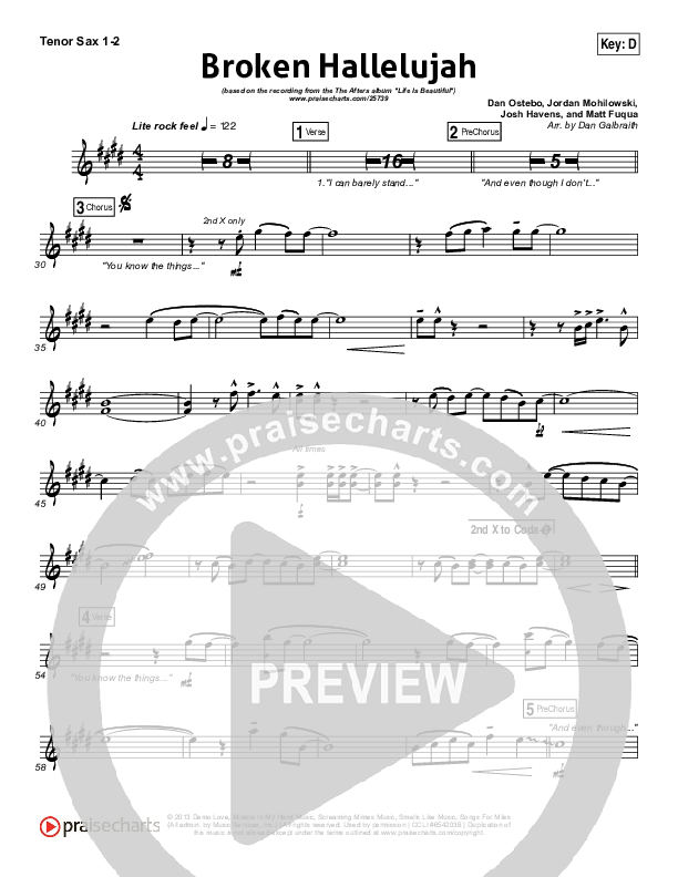 Broken Hallelujah Tenor Sax 1/2 (The Afters)