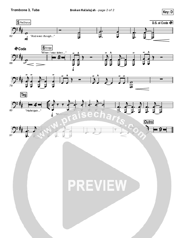 Broken Hallelujah Trombone 3/Tuba (The Afters)