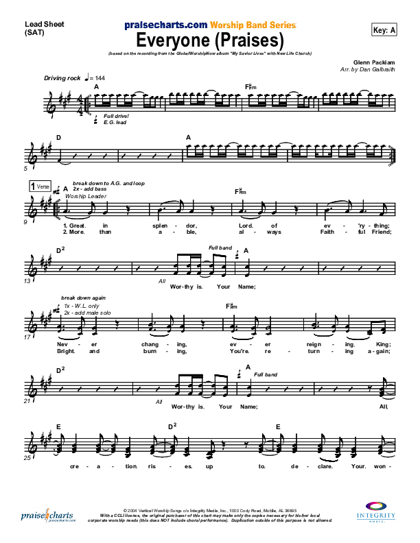 Everyone (Praises) Lead Sheet (New Life Worship)
