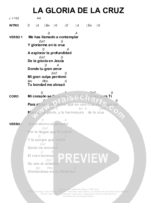 La Gloria De La Cruz (The Glories Of Calvary) Chords & Lyrics (Sovereign Grace)