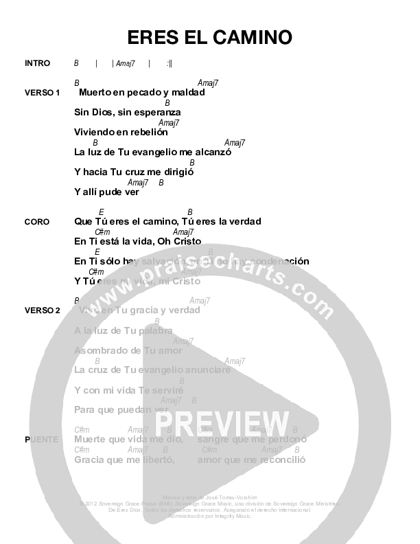 Eres El Camino Chords & Lyrics (Sovereign Grace)