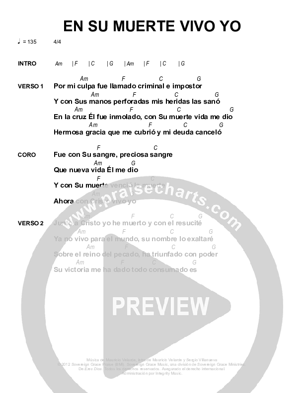 En Su Muerte Vivo Yo Chords & Lyrics (Sovereign Grace)
