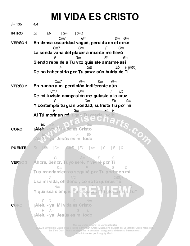 Mi Vida Es Cristo (All I Have Is Christ) Chords & Lyrics (Sovereign Grace)
