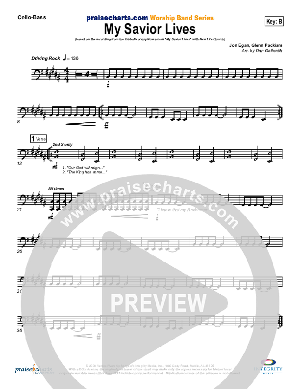 My Savior Lives Cello/Bass (New Life Worship)