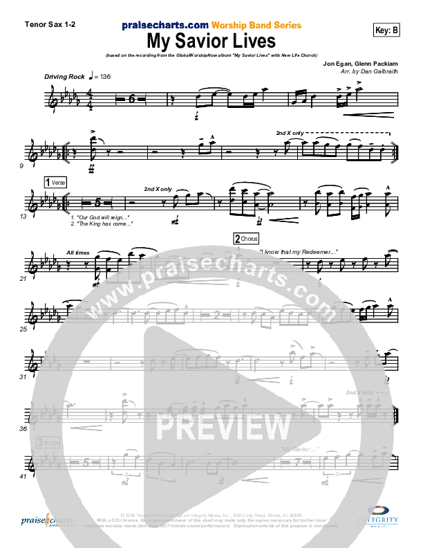 My Savior Lives Tenor Sax 1/2 (New Life Worship)