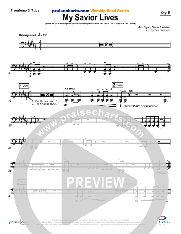 My Savior Lives Trombone 3/Tuba (New Life Worship)