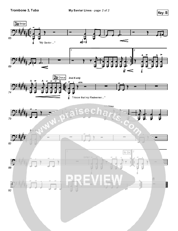 My Savior Lives Trombone 3/Tuba (New Life Worship)