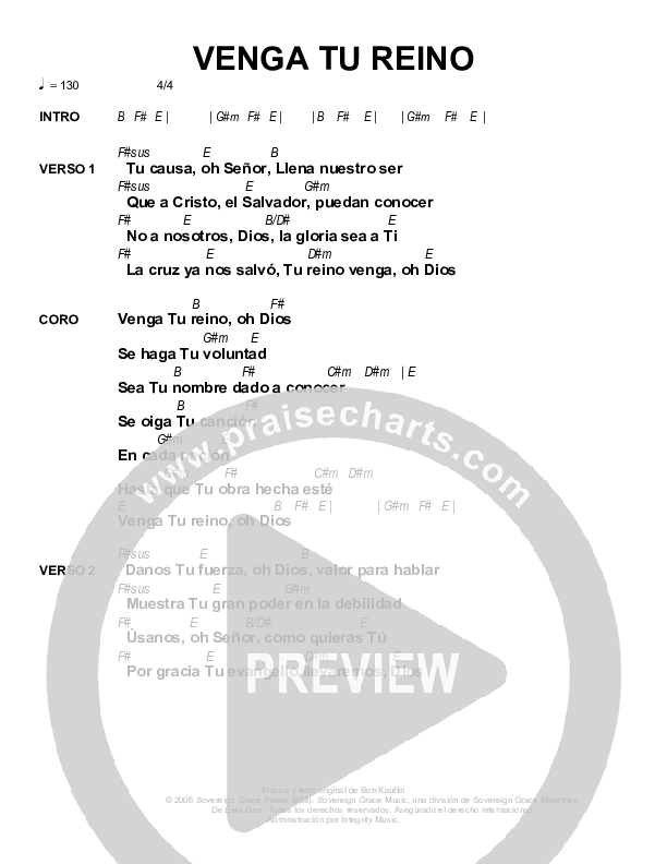 Venga Tu Reino Chords & Lyrics (Sovereign Grace)