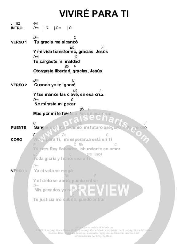 Vivire Para Ti Chords & Lyrics (Sovereign Grace)