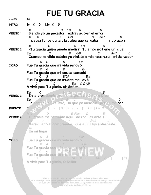 Fue Tu Gracia Chords & Lyrics (Sovereign Grace)
