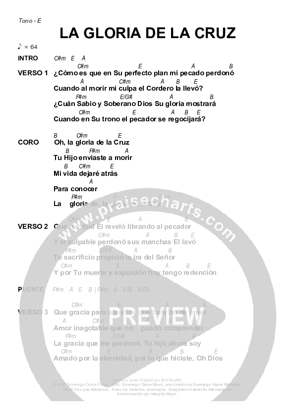 La Gloria De La Cruz (The Glory Of The Cross) Chords & Lyrics (Sovereign Grace)