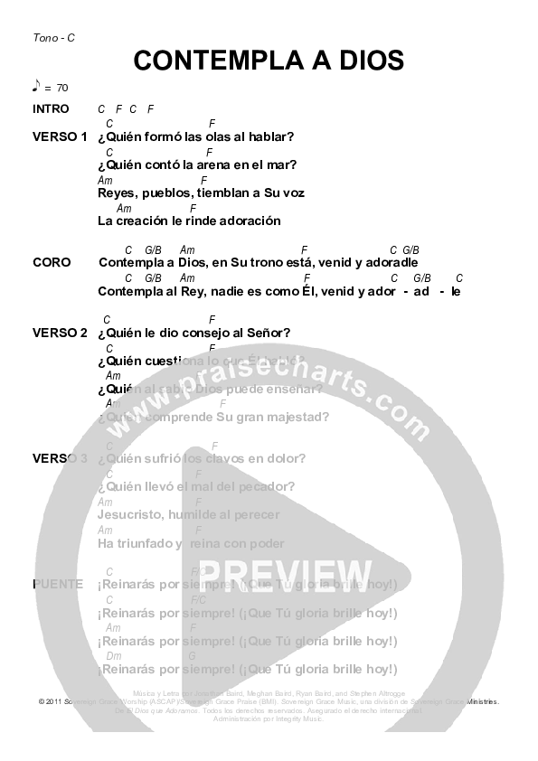 Contempla A Dios (Behold Our God) Chords & Lyrics (Sovereign Grace)