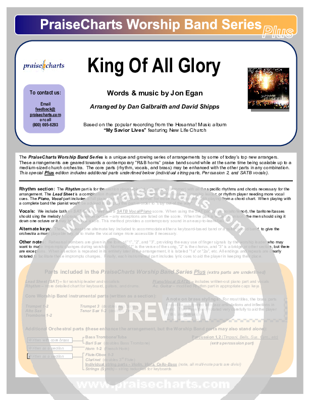 King Of All Glory Cover Sheet (New Life Worship)
