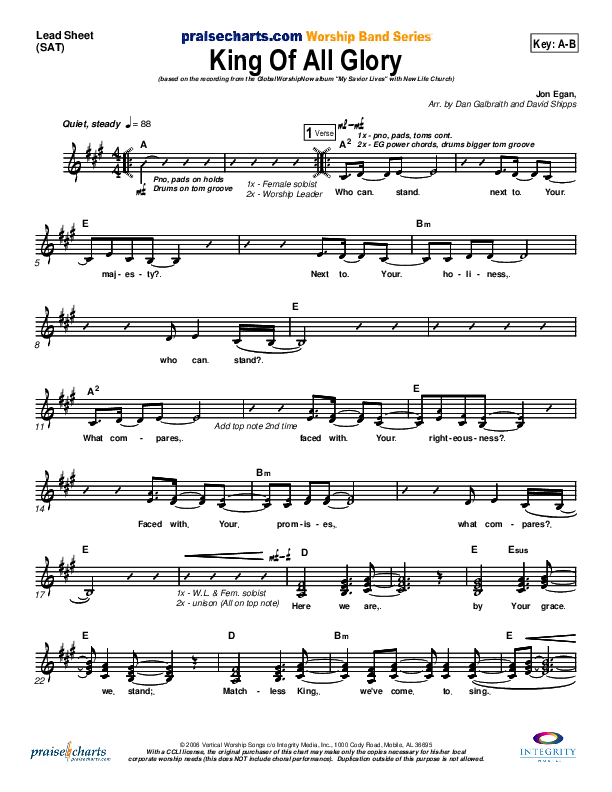 King Of All Glory Lead Sheet (New Life Worship)