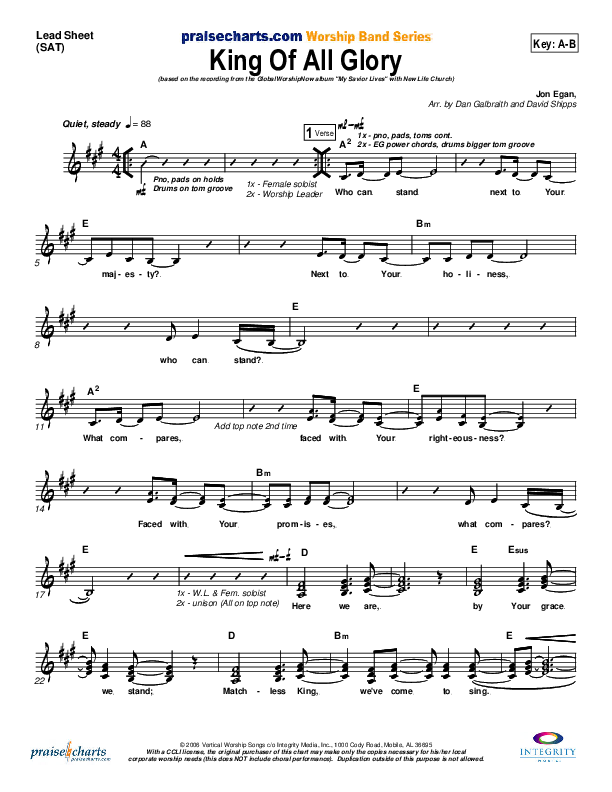 King Of All Glory Lead Sheet (SAT) (New Life Worship)