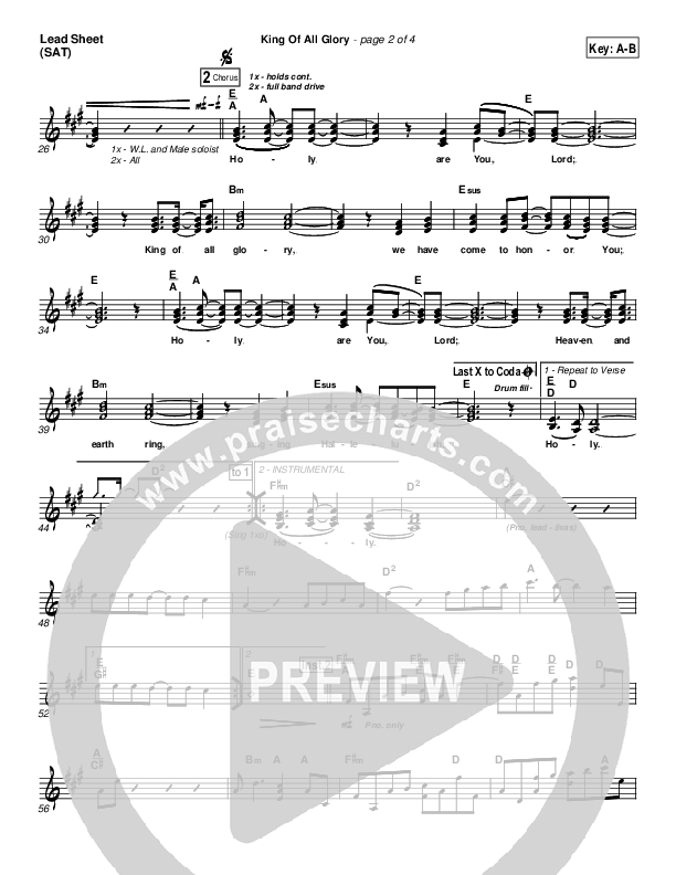 King Of All Glory Lead Sheet (SAT) (New Life Worship)