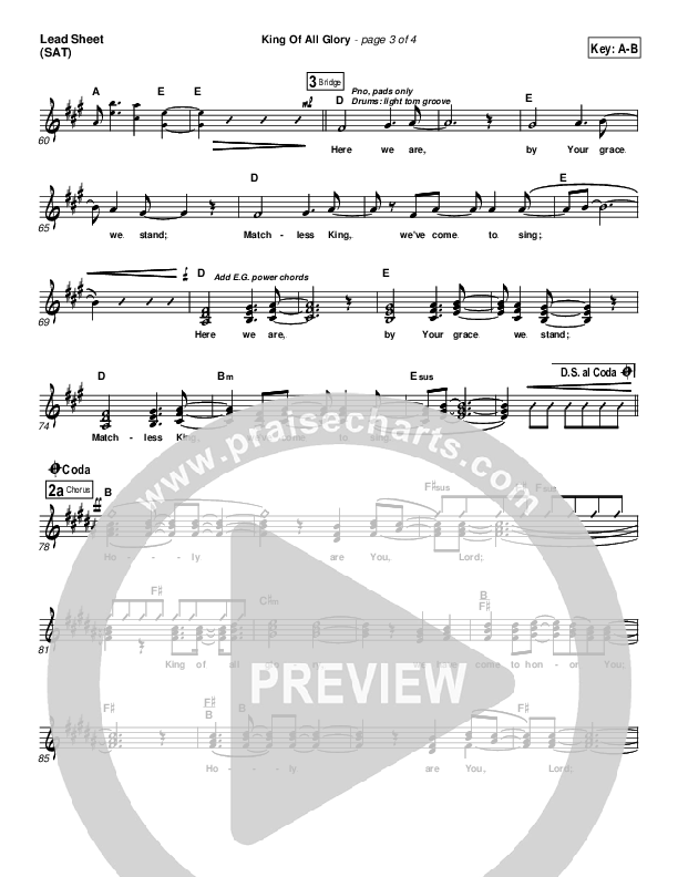 King Of All Glory Lead Sheet (SAT) (New Life Worship)