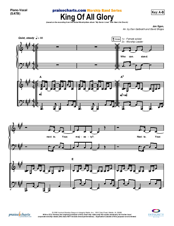 King Of All Glory Piano/Vocal (New Life Worship)