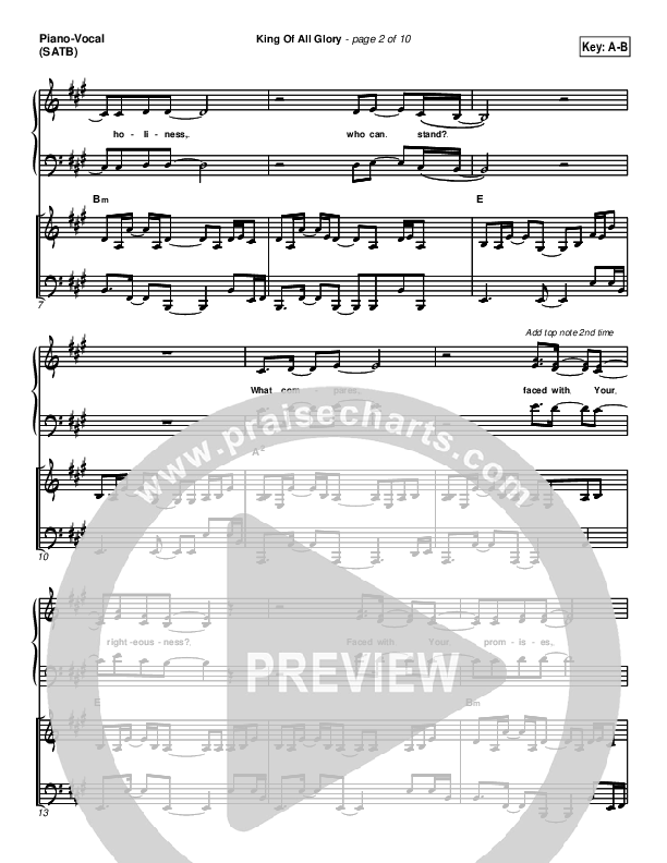 King Of All Glory Piano/Vocal (New Life Worship)