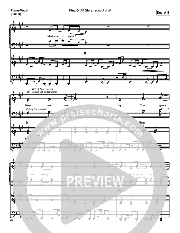 King Of All Glory Piano/Vocal (New Life Worship)