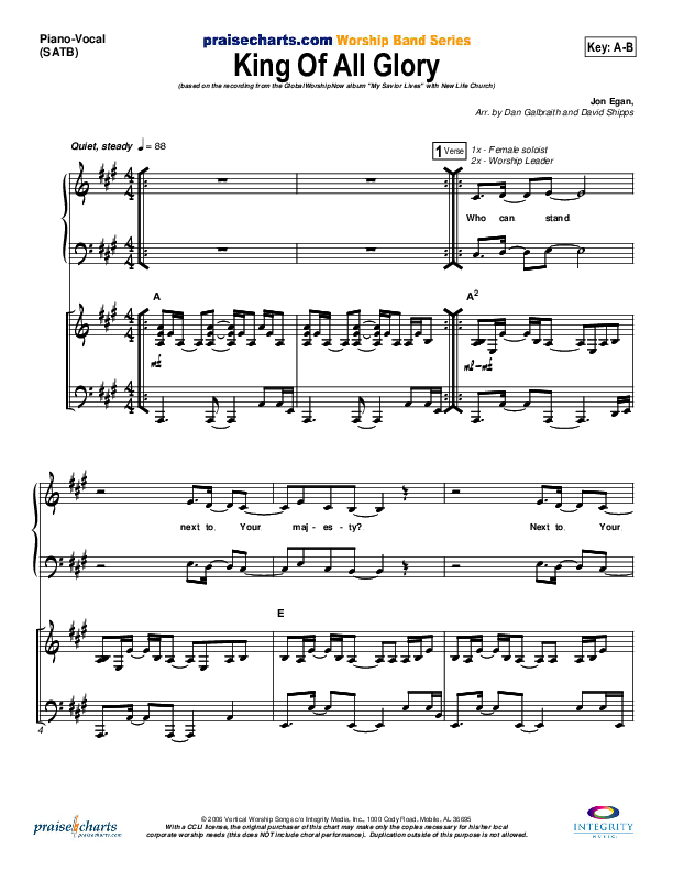 King Of All Glory Piano/Vocal (SATB) (New Life Worship)