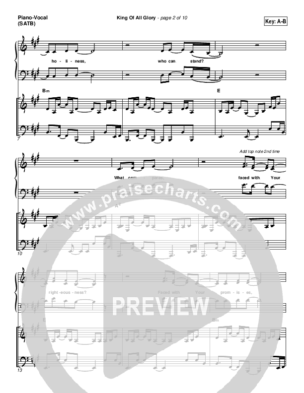 King Of All Glory Piano/Vocal (SATB) (New Life Worship)