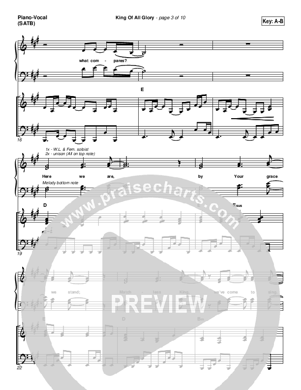 King Of All Glory Piano/Vocal Pack (New Life Worship)