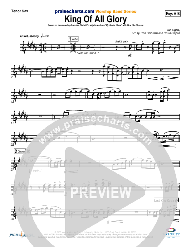 King Of All Glory Tenor Sax 2 (New Life Worship)