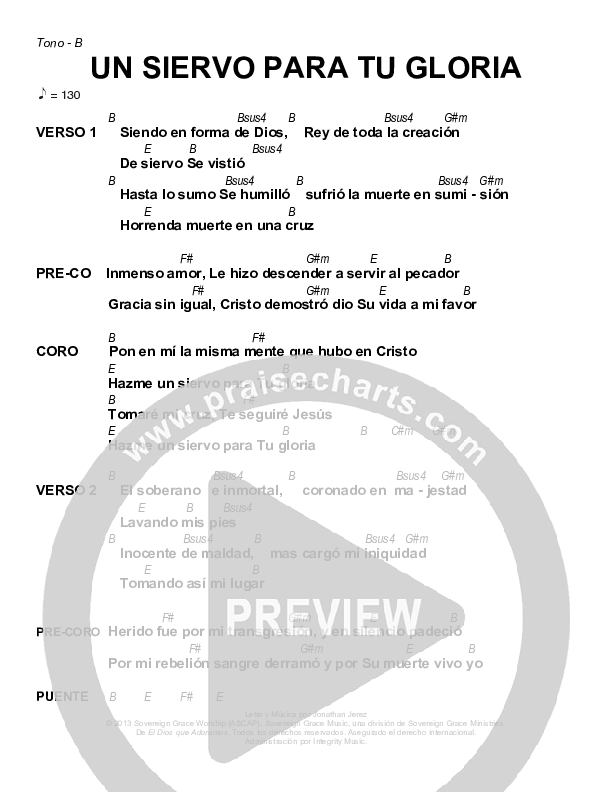 Un Siervo Para Tu Gloria Chords & Lyrics (Sovereign Grace)
