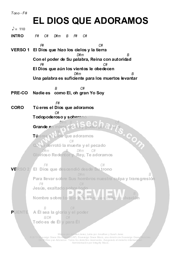 El Dios Que Adoramos Chords & Lyrics (Sovereign Grace)