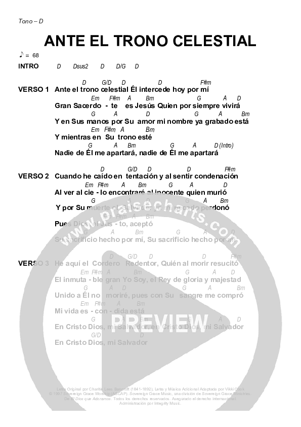 Ante El Trono Celestial (Before The Throne Of God Above) Chords & Lyrics (Sovereign Grace)