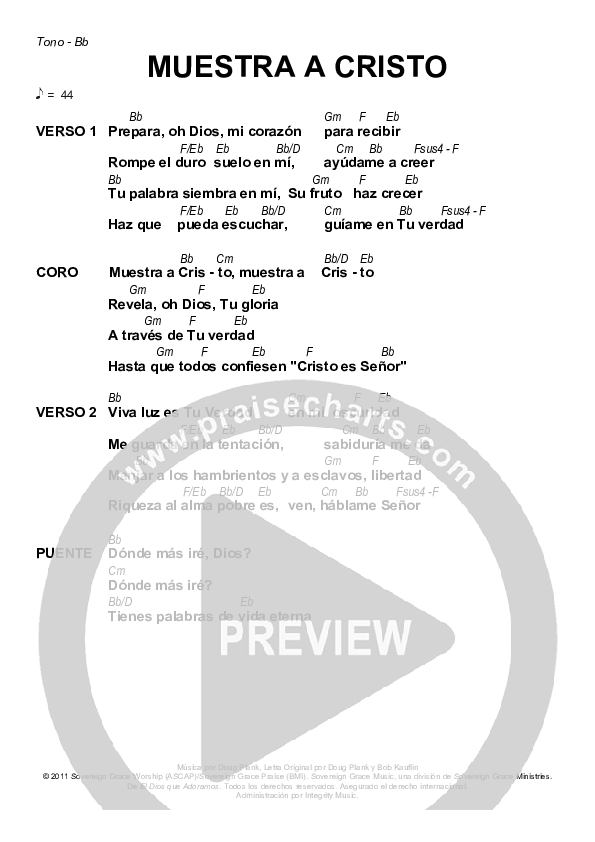 Muestra A Cristo (Show Us Christ) Chords & Lyrics (Sovereign Grace)