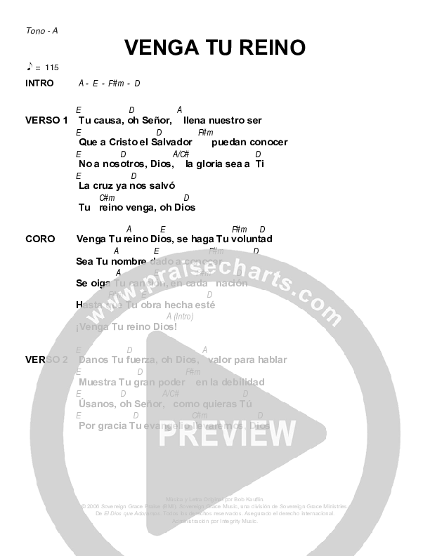 Venga Tu Reino (Let Your Kingdom Come)  Chords & Lyrics (Sovereign Grace)