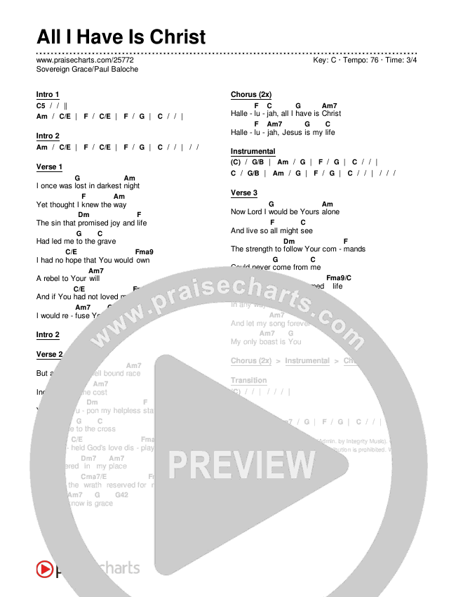 All I Have Is Christ Chords & Lyrics (Sovereign Grace / Paul Baloche)