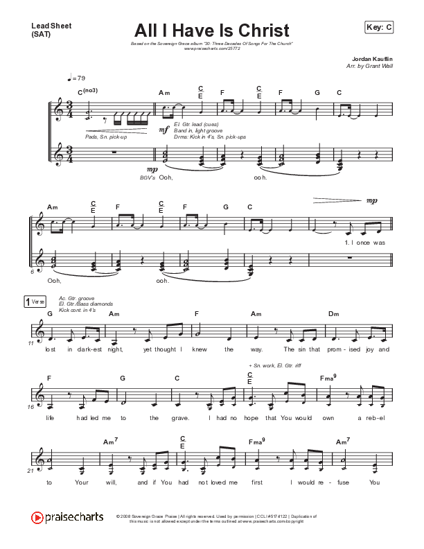 All I Have Is Christ Lead Sheet (SAT) (Sovereign Grace / Paul Baloche)