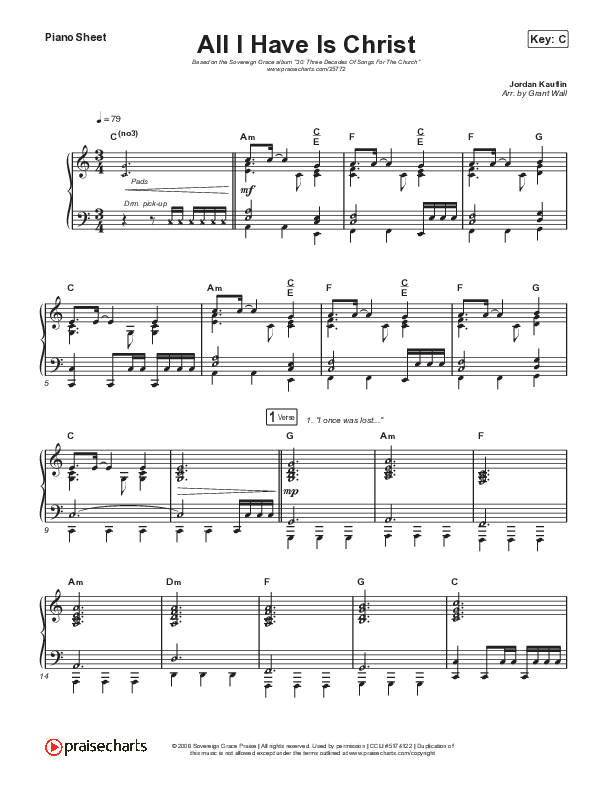 All I Have Is Christ Piano Sheet (Sovereign Grace / Paul Baloche)