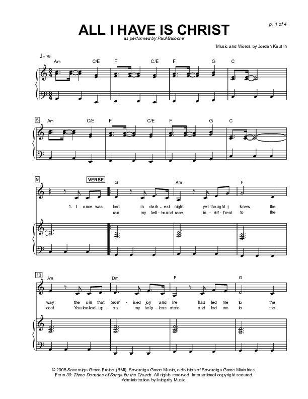 All I Have Is Christ Piano/Vocal (Sovereign Grace / Paul Baloche)