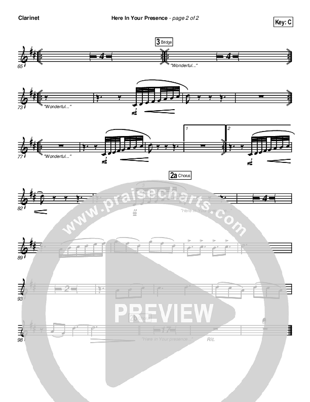 Here In Your Presence Clarinet (New Life Worship)